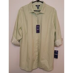 Womens Casual , Lime Green White Plaid, Size 3X Slimming Fit, Defined Waist